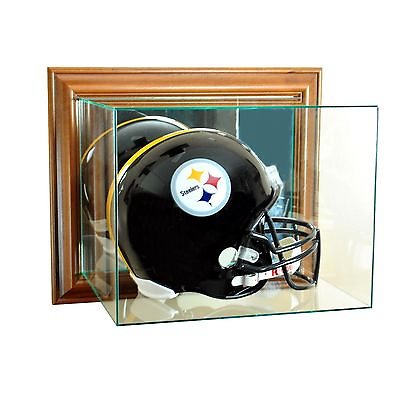 #ad New Wall Mounted F S Football Helmet Display Case GLASS Walnut Molding UV $141.41