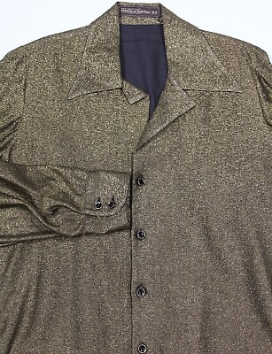#ad Bill Whitten Custom Made 1970#x27;s Black Gold Shiny Diamond Fabric Stage Shirt S M $200.00