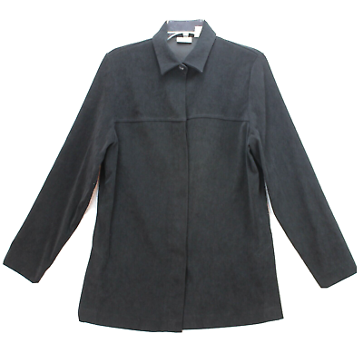 #ad Studio C Sz 10 Womens Top Solid Black Jacket Shacket Long Sleeve Faux Suede $16.54