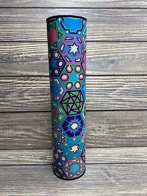 #ad Vintage Kaleidoscope Blue Pink Purple Geometric Design Metal Tube 10” $17.99