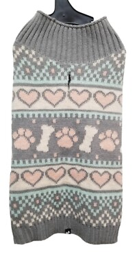 #ad #ad HOTEL DOGGY Turtleneck Sweater Puppy Dog MEDIUM Gray Green Pink Hearts $14.50