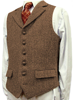 #ad Men#x27;s Formal Vest Herringbone Tweed Notch lapel Waistcoat Tuxedo Business Formal $20.13