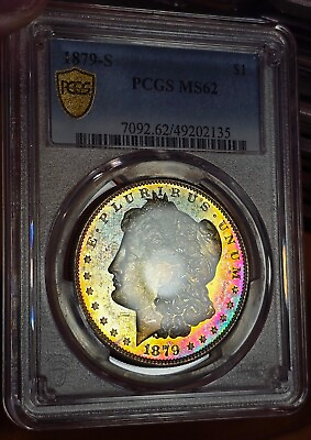 #ad 1879 S Morgan Silver Dollar PCGS MS62 Monster Neon Rainbow Toned Looks PL $775.00