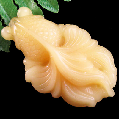 #ad 52x31x13mm Carved Yellow Jade Goldfish Pendant Bead HP 6Z $6.63
