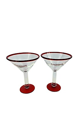 #ad Cazadores Tequila 100% De Agave Margarita Glass Clear Red Rim Set of 2 Heavy $19.96