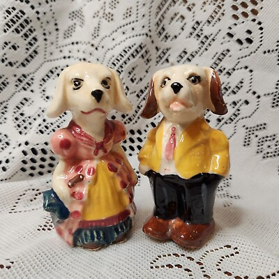 #ad Vintage Japan Anthropomorphic Dogs Suit and Dress Salt amp; Pepper Shakers $29.99