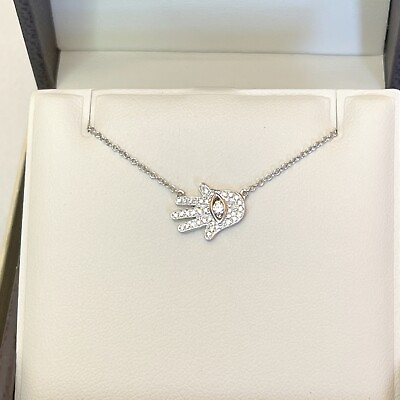 #ad 0.30 TCW Diamond Hamsa Hand Pendant Necklace 100% Natural F VS2 14k White Gold $941.80