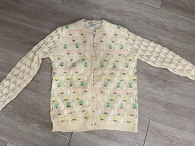 #ad Vintage McMullen 100% Wool Floral Cardigan 1960’s Hong Kong Small $29.99
