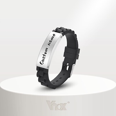 #ad Vnox Free Personalized ID Bracelets for Men Boys Silicone Bands Wristband Gifts $10.99