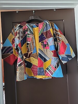 #ad Vintage Coat Of Many Colors Quilt Jacket Awesome Boho hippy Classic Sz S M $75.00