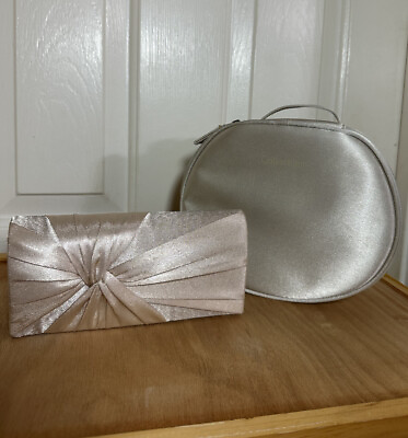 #ad Calvin Klein Makeup Cosmetic Travel Bag amp; Charming Silver Pleated Evening Clutch $10.00