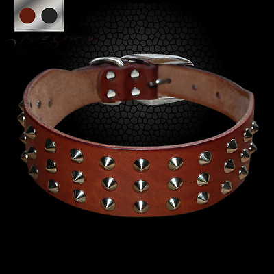 #ad Cool Spiked Studded Genuine Leather Pet Dog Collar Heavy Duty for Dogs S M L XL $13.99