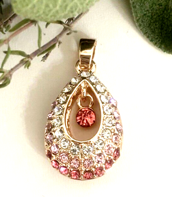 #ad Teardrop Pave Pendant Rose Pink amp; White AAA Crystals 18K Rose Gold on Silver $18.50