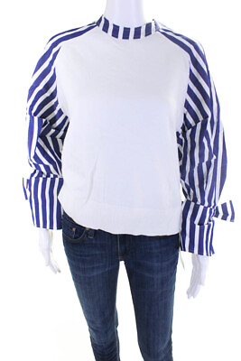 #ad Adeam Womens Sleeve Tie Sweater White Navy Size S $200.01