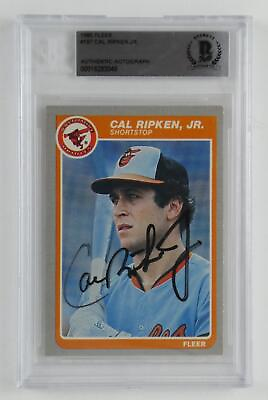 #ad Cal Ripken Jr Signed Baseball Card Orioles 1985 Fleer #187 Slabbed Beckett COA $149.99