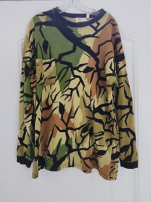 #ad Vintage Predator Camouflage Mens Size XL Green Long Sleeve Front Pocket shirt $31.99