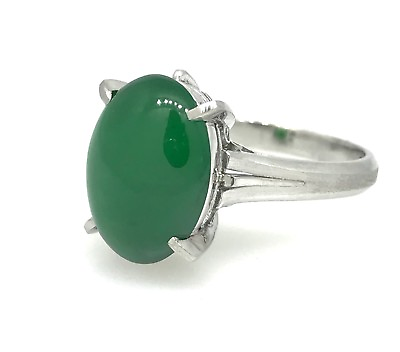 #ad GIA Certified Oval Jadeite Jade Solitaire Ring in Platinum HM1944KEE $7040.00