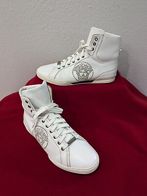 #ad Versace Leather Medusa Logo White High top Lace up Sneakers Mens Eu Size 42 $475.00