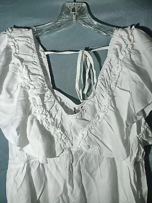 #ad NEW Kojooin Womens White Ruffle Half Sleeve Blouse Size Says 2X Closer To Lg $12.00