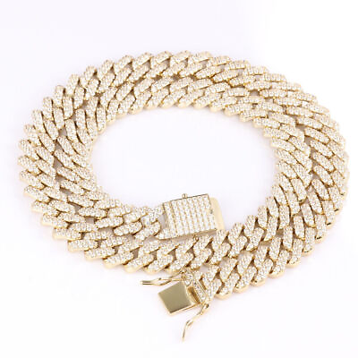 #ad Men#x27;s Heavy Iced CZ Out Miami Cuban Link Chain With Gold Plated Stainless Steel $71.56