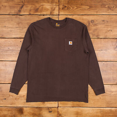 #ad Carhartt Logo T Shirt L Pocket Long Sleeve Workwear Tall Brown Tee GBP 29.99