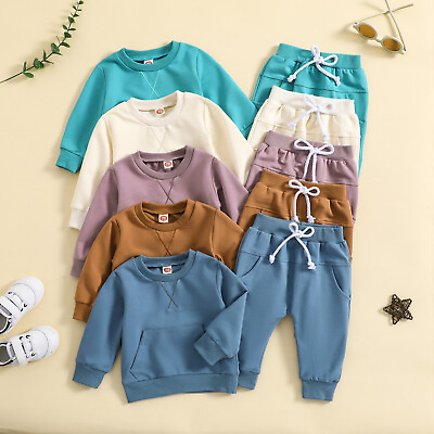#ad Toddler Boys Girls Long Sleeve Solid Tops And Pants Fall Clothes Child Kids Set $21.42