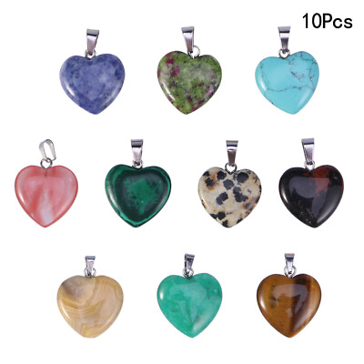 #ad 10PCS Heart Shape Stone Pendants Natural Stone Heart Shaped Necklace Bead Charms $10.33