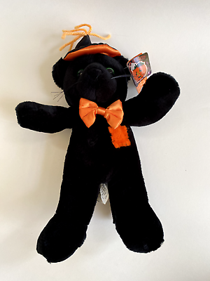 #ad Fiesta Halloween Black Cat in Witch Hat Plush Stuffed Animal Toy Ships Fast $10.85
