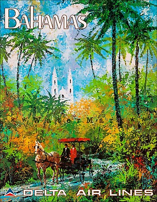#ad Bahamas Airline Travel Buggy Ride In The Jungle Vintage Poster Print Delta Air $27.45