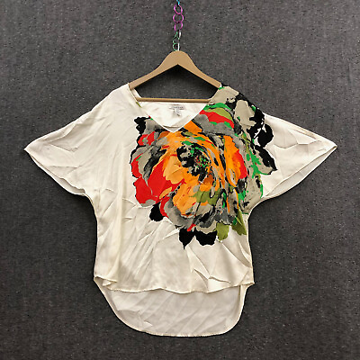 #ad Kenneth Cole New York Women#x27;s White Top Shirt Blouse with Flower Large Preowned $5.99
