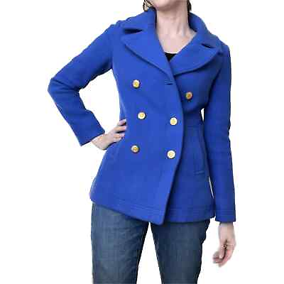 #ad J. Crew Stadium Cloth Wool Blend Double Breasted Coat Blue Size 2 $99.00