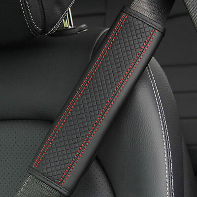 #ad 1x PU leather Car Seat Belt Cover Strap Shoulder Pad Car Accessories Blackamp;Red $8.75