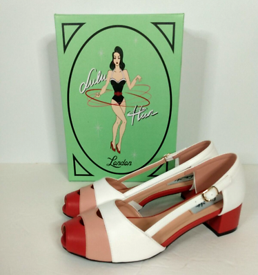 #ad Lulu Hun Balca Block Heel White Red Womens Shoes 6 UK 8 US Retro Mod Pinup $34.97