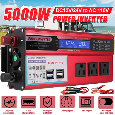 #ad 6000W LCD Car Power Inverter DC 12V To AC 110V Pure Sine Wave Solar Converter $49.89