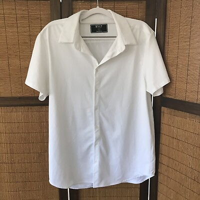#ad BYLT Premium Basics Shirt Mens Large Short Sleeve Executive Fit Button Up White $34.99