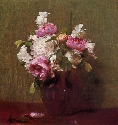 #ad Art Oil painting Henri Fantin Latour Flower White Peonies and Roses Narcissus $59.79