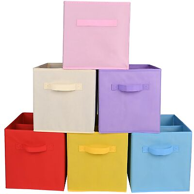 #ad 6 Pack Storage Bins Fun Colored Durable Storage Cubes with Handles Foldable F... $22.92