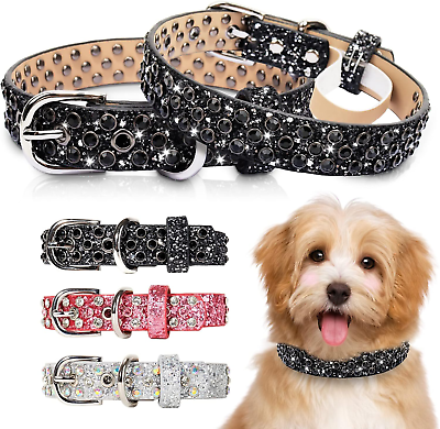 #ad Rhinestone Leather Dog Collar Bling Dog Collars for Small Medium Large Dogs So $28.11