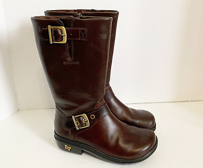 #ad ALEGRIA Gravy Ava Boots SZ 5.5 US 35 EU Brown Leather Buckle Zip Up Mid Calf $38.98