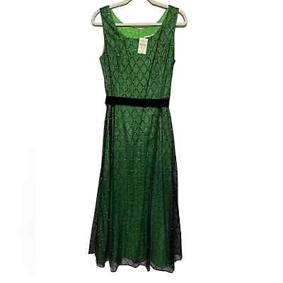 #ad Coldwater Creek NWT Green Black Studded Diamond Party Dress Modest Women’s 8 $49.00