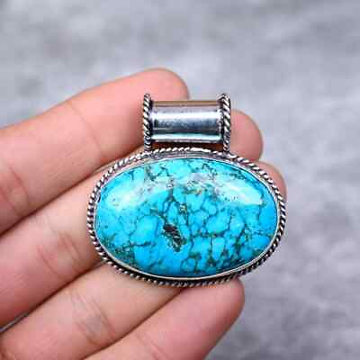 #ad Tibetan Blue Turquoise Gemstone Pendant 925 Sterling Silver Antique Pendant Gift $92.88