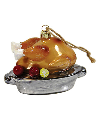 #ad Cody Foster Home Style Turkey Dinner Glass Thanksgiving Ornament $19.99