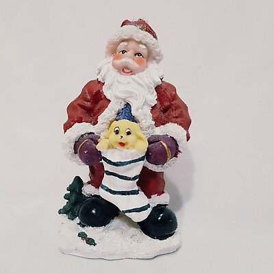 #ad Santa Claus Stocking Puppy Figurine Christmas 5quot; Resin Snow Glitter Dog $18.99
