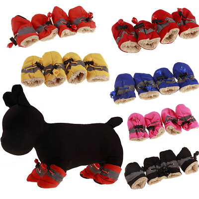 #ad #ad 4Pcs Waterproof Dog Shoes Paw Protection Winter Fleece Shoes Dog Boots 2XS 2XL $6.92