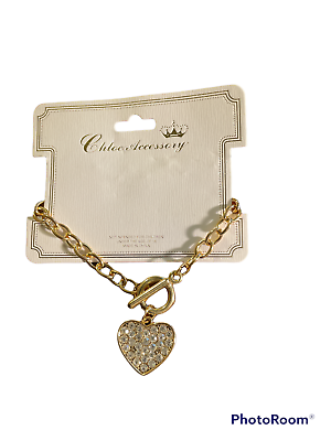 #ad Gold tone Women Chain Link Rope Heart Charm Bracelet New $15.84