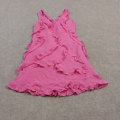 #ad BCBG Maxazria Womens Size 0 Pink Solid Sleeveless V Neck Ruffle Shift Dress $18.88