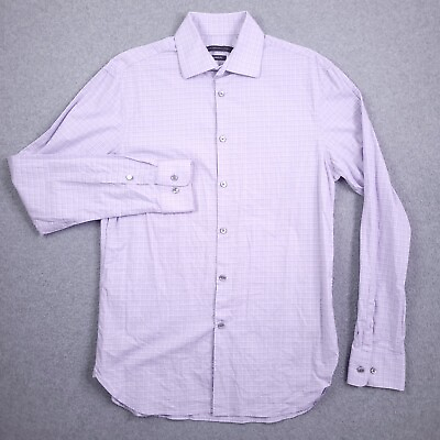 #ad John Varvatos Button Up Shirt Small 15 Modern Fit Long Sleeve Purple Check Mens $9.98