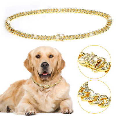 #ad #ad Luxury Dog Alloy Cuban Chain Gold Shining Rhinestones Collar Pitbull Necklace US $10.98