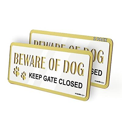#ad Beware of Dog Signs for Fence 2 Pack 7.9quot; x 3.1quot; Gold with White 2 $18.41