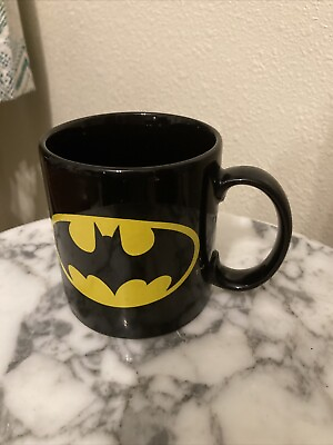 #ad Vintage Applause DC Yellow Black Batman Symbol Ceramic Coffee Mug Cup $19.00